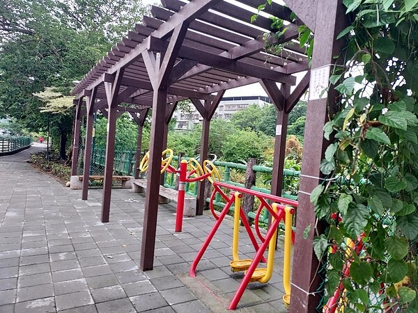 公園安置銀髮健康及兒童遊樂器材。圖/夏曉山攝
