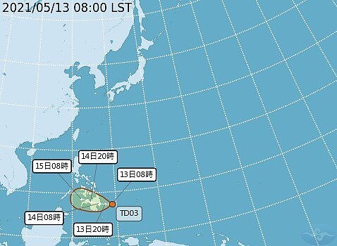 今年第三號颱風「彩雲」最快14ㄖ晚間生成。圖／中央氣象局提供