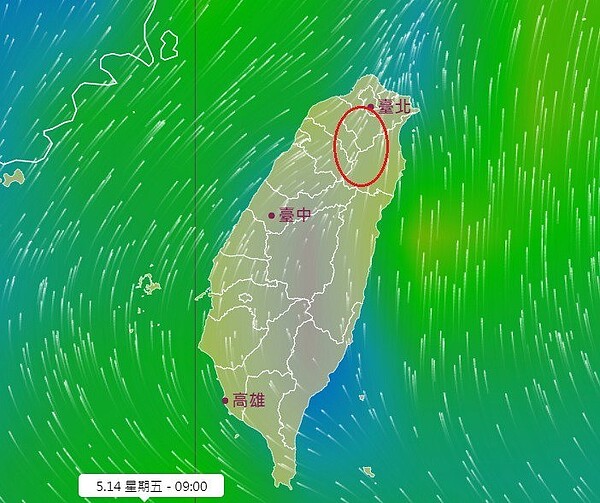 在東南風環境下，繞地形的東南風常會在台灣北部山區輻合，所以該區容易有雲氣發展，甚至發展出午後雷陣雨。圖／取自鄭明典臉書