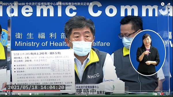 18日中央疫情指揮中心說明國內疫情現況。圖/中央疫情指揮中心直播