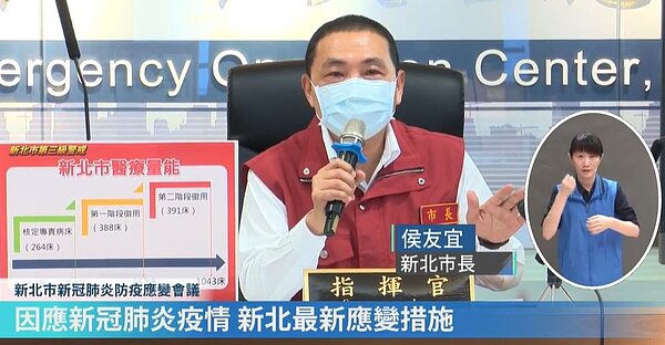 新北市長侯友宜召開新冠肺炎疫情應變會議時說明防疫應變措施。圖／截自侯友宜臉書直播