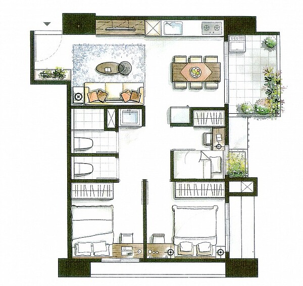 網友在PTT上貼出約17坪3房格局圖,被力勸「不要買」。圖/摘自PTT