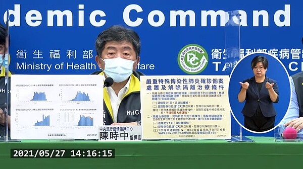 疫情指揮中心公布解隔離新規。圖/取自疾管署直播