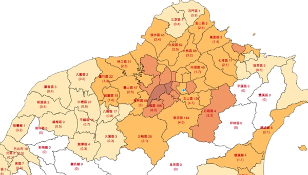 程式開發專家江明宗自製「台灣本土病例地圖」，並以鄉鎮市區劃分，讓民眾能更了解自身周圍的染疫狀況。 圖擷自台灣Covid-19本土病例地圖