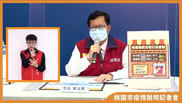 桃園市長鄭文燦在疫情說明記者會進行防疫措施說明。圖／截自鄭文燦臉書直播