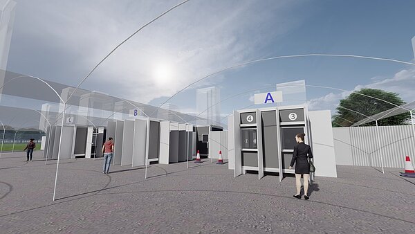 民眾前往疫苗接種站模擬圖。圖/新北市工務局提供