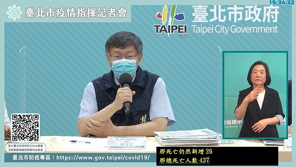 台北市13日新增62例確診個案。圖/截自柯文哲直播