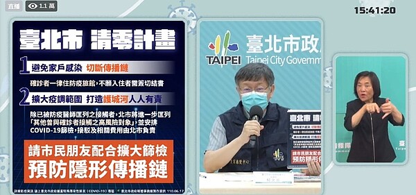 台北市啟動疫情清零計畫。圖／取自台北市政府直播