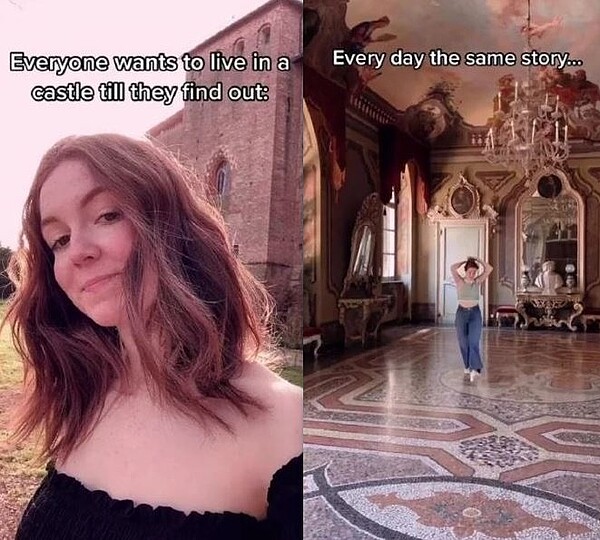 盧朵薇卡在影像日記透露,城堡內的Wi-Fi永遠不能用,總是冷死人,打掃要花很久的時間。圖/翻攝自Tiktok