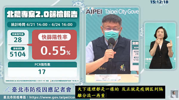 北農案偽陽性仍高。圖/翻攝自柯文哲官方YouTube