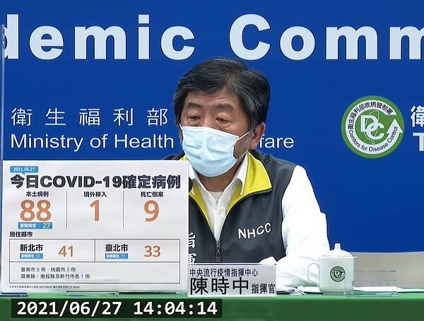 國內27日新增88例本土確診個案。圖/截自疾管署直播