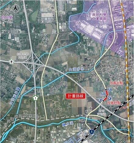 疏解南科壅塞車流,新港社大道與南科聯絡道路口轉向改善工程8月開工。圖/台南市府提供