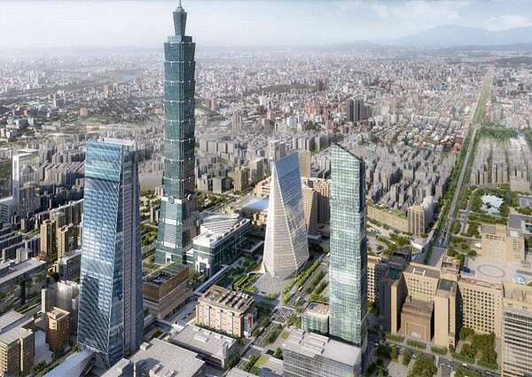 北市環評大會昨審查「南山世貿三館案」(右二),環評大會審查卡關。此為模擬圖。圖/北市府提供