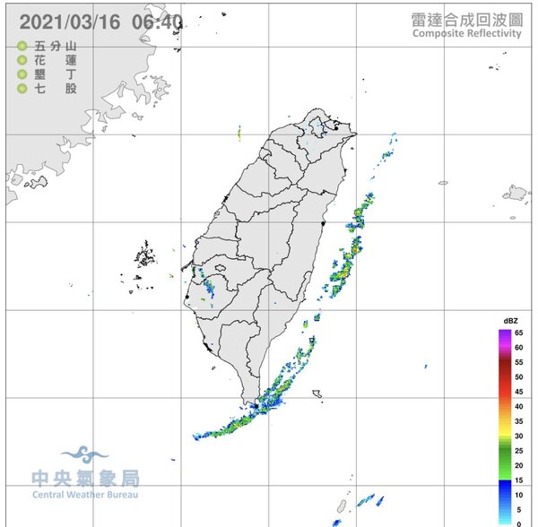 今、明兩天台灣各地及澎湖、金門、馬祖大多為晴到多雲，西半部日夜溫差大，僅東部及東南部地區有零星短暫雨。圖／氣象局提供
