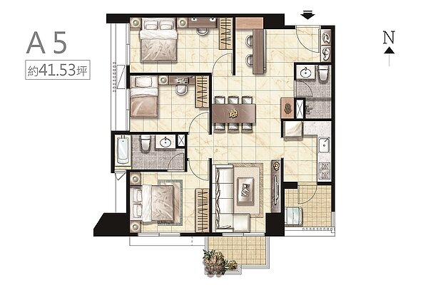 41坪3房格局圖／友圓開發提供
