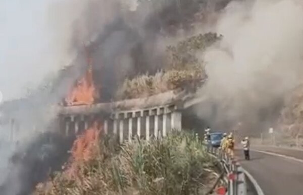 阿里山森林大火延燒至公路段。圖／截自鄭榮貴臉書
