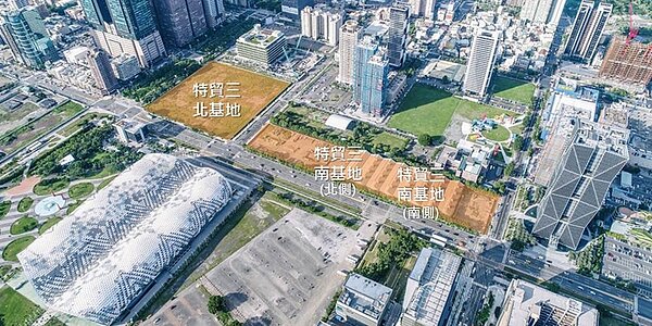 亞洲新灣區「特貿三」30日正式公告招商,圖為三個招商標的位置。圖/高雄都發局提供