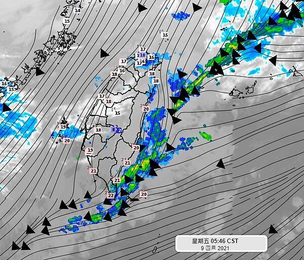 彭啟明說，東北部及東半部下了雨，南部的屏東也有雨，不過西半部仍相當乾，今天整天持續涼涼的，周末開始逐步回溫到下周二。近期兩三周仍無較大雨勢的機會。圖／取自臉書粉專「氣象達人彭啟明」