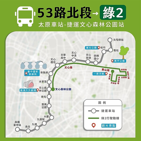 綠2路線調整示意圖。圖/台中市交通局提供