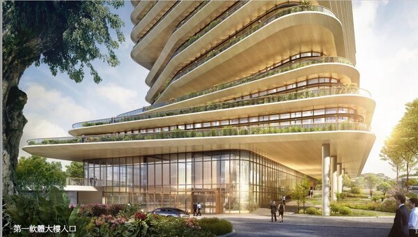 竹科X產業園區計畫第一軟體大樓預計今年底前動工，2024年完工，為1棟地下1層、地上11層辦公大樓，設計充滿綠意。示意圖／新竹市政府提供