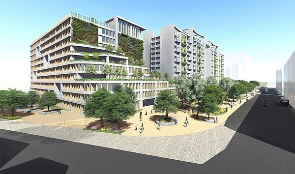 新北市府要將三重碧華國中舊校區打造為「銀新未來城」長照園區,圖為銀新未來城模擬圖/新北衛生局提供