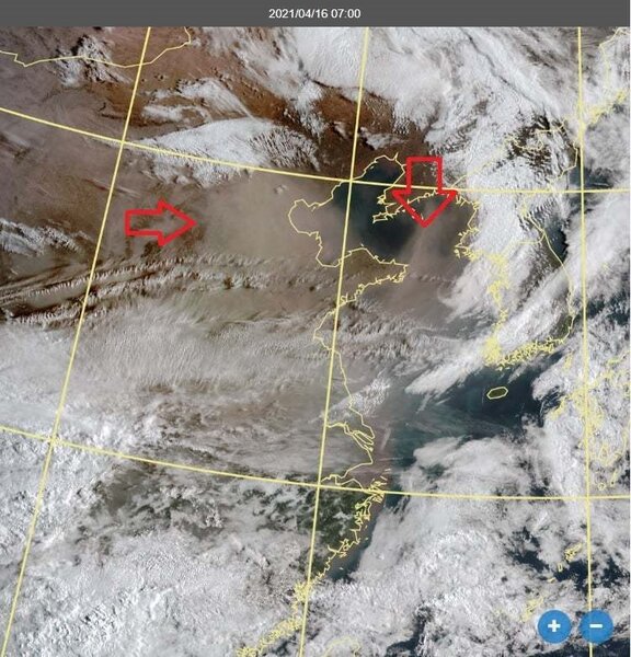鄭明典表示，中國華北又來沙塵暴，現在衛星很容易辨識沙塵暴，今年很多次了，近10年來少見。圖／取自鄭明典臉書