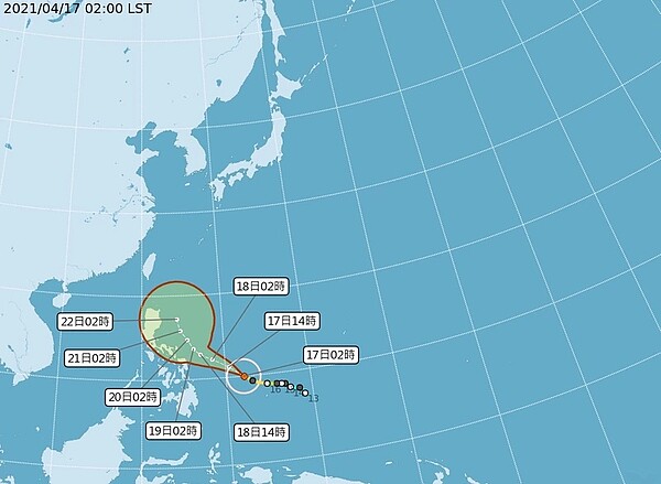 中央氣象局路徑潛勢預測圖。圖/取自氣象局網站