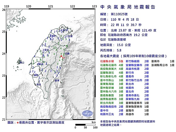 地震報告。圖/氣象局提供