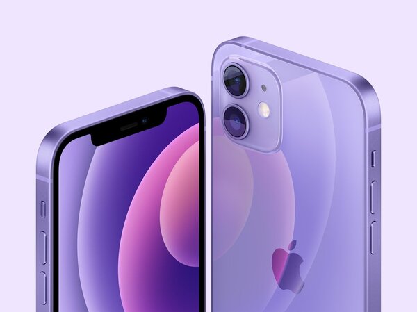 蘋果在春季發表會中驚喜亮相夢幻紫色版的iPhone 12和iPhone12 mini。圖／蘋果提供