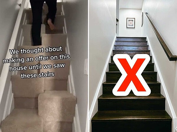 美國哥倫比亞一棟住宅為節省室內空間，樓梯採交錯踏面設計，外觀相當奇特。圖擷自tiktok