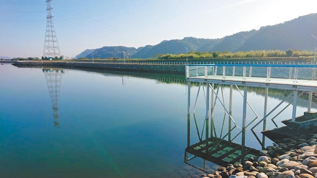 因應颱風來襲,桃園大溪中庄調整池已經蓄滿,以備石門水庫濁度激增時派上用場。圖/北區水資源局提供