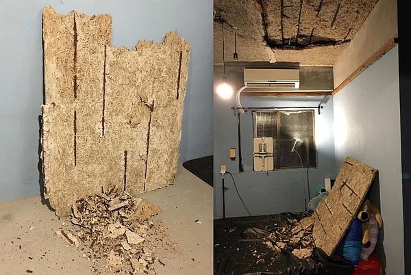 原PO租屋處天花板掉落一大塊,所幸沒人受傷。圖/翻攝自《爆料公社》