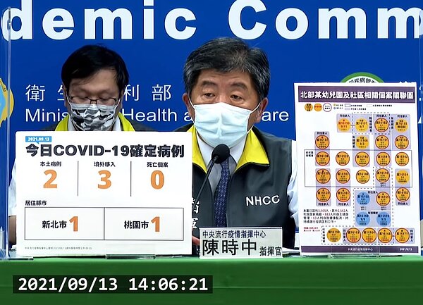國內13日新增2例本土、3例境外。圖／疾管署直播