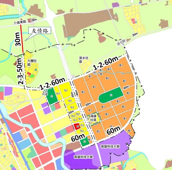 高雄新市鎮橋頭科學園區友情路聯外道路位置圖。圖／內政部提供
