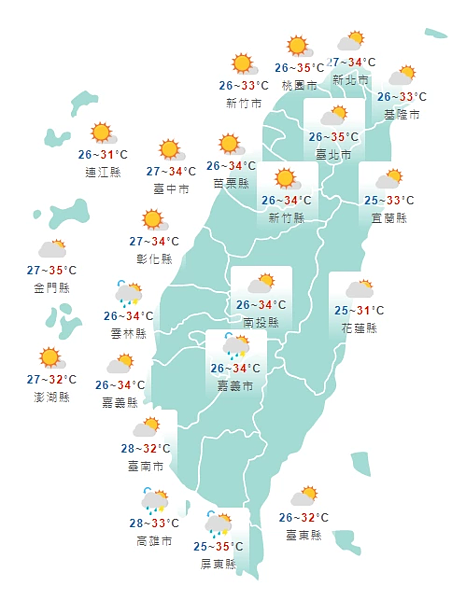 白天各地天氣。圖／取自氣象局網站