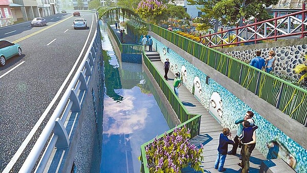彰化縣大埔截水溝堤岸道路拓寬計畫兼顧水岸景觀。(彰化縣政府提供