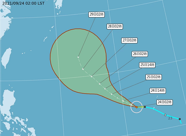 今年第16號颱風蒲公英最新路徑潛勢預報。圖/取自氣象局網站