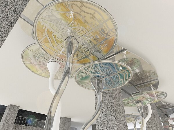 豐原轉運中心內部公共藝術以5大意象呈現。圖/台中市交通局提供