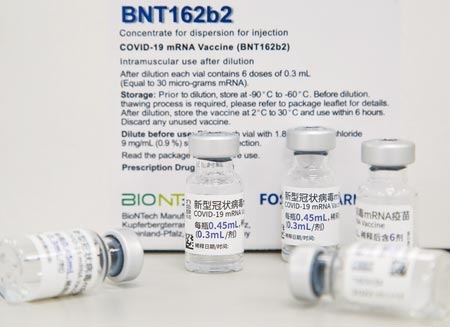 最新美國大型研究顯示，接種2劑輝瑞/BNT新冠疫苗後6個月，保護力會大幅下滑，從88％下降至47％。（本報資料照片）