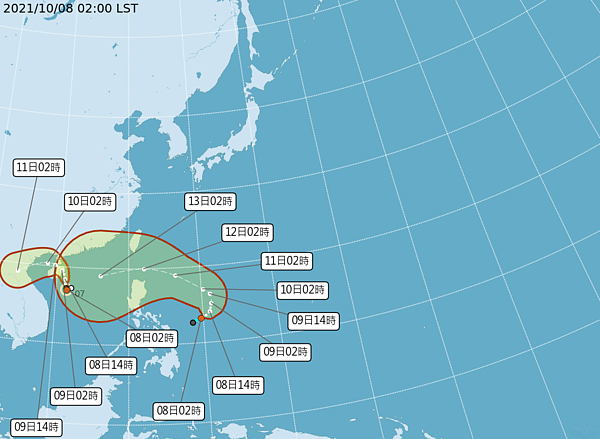 南海的熱帶低壓升格為輕颱獅子山，向北緩慢朝海南島前近，距離台灣太遠、無威脅。菲律賓東方的熱帶低壓亦將在1、2天內發展為颱風圓規，下周二距台最近。圖／取自氣象局網站