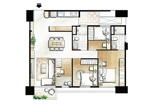 3+1房格局傢配圖。圖/富宇天匯提供