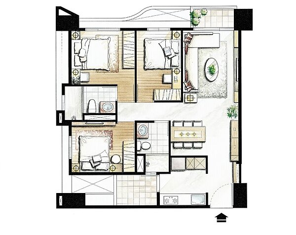 3房格局傢配圖。圖/富宇天匯提供