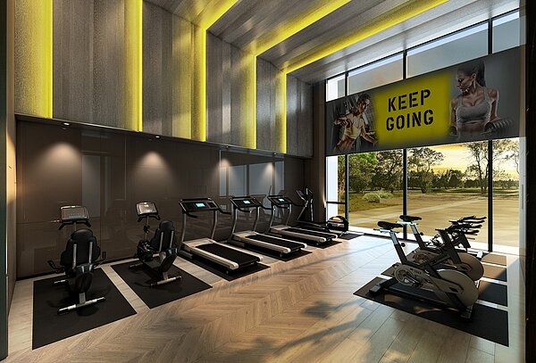 很有質感的健身房,讓愛運動的住戶可盡情享受揮汗快感。圖/富宇天匯提供