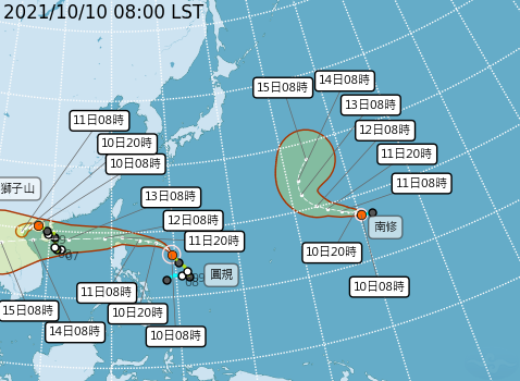 第19號颱風「南修」生成，目前太平洋上共有3個颱風。圖／截自氣象局網站
