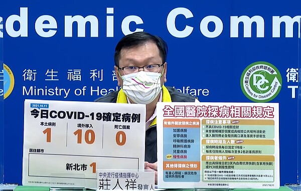國內11日新增1例本土、10例境外移入個案。圖/截自疾管署直播