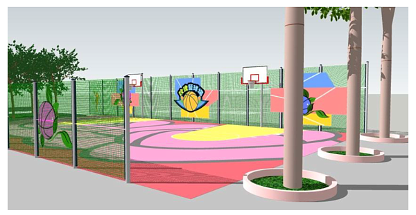玫瑰公園將打造玫瑰主題籃球場,增加地方亮點。圖/新北市綠美化環境景觀處提供