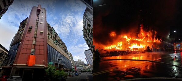 高雄鹽埕區城中城社區14日凌晨發生惡火，至今已造成46人死亡、41人受傷。合成圖／Google Maps、消防局提供