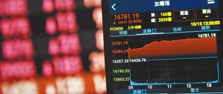 台股15日開高走高，台積電法說會釋出正面訊息，帶動多頭反攻，金融與傳產股也加入助攻行列，收盤大漲393.91點，收盤指數16,781.19點，成交量2,839.79億元。（顏謙隆攝）