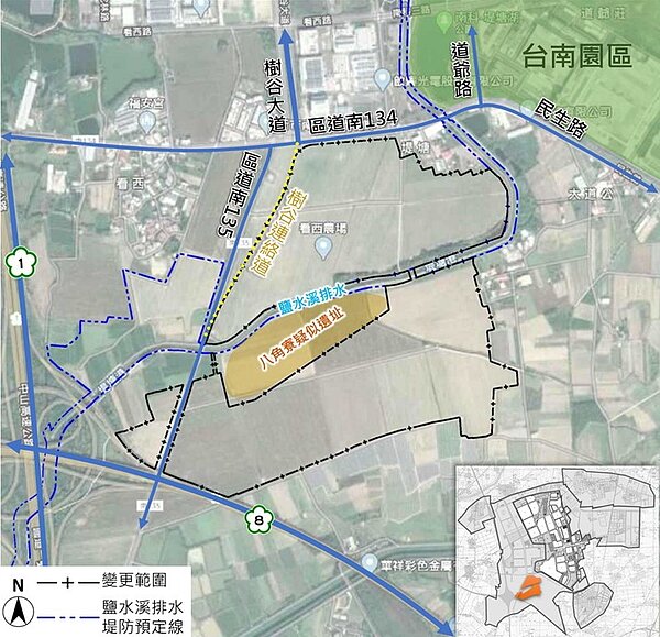 配合南科三期擴建計畫都市計畫變更案範圍示意圖。圖/台南市政府提供