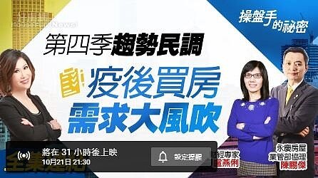 隨著疫情的趨緩,疫後買房需求是否會大風吹,帶來哪些轉變呢?10月21日最新一集《操盤手的祕密》,將由主持人陳斐娟、財經專家盧燕俐、永慶房屋業管部協理陳賜傑帶您一同來了解。圖/好房網YouTube
